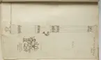 Ritning av eldrör ur en volym som visar troféer och ett mindre antal äldre svenska metallstycken. Dessa ingick i bestyckningen i Stralsund 1671 samt i Helsingborg, Malmö och Landskrona.
