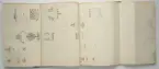Ritning av eldrör ur en volym som visar troféer och ett mindre antal äldre svenska metallstycken. Dessa ingick i bestyckningen i Stralsund 1671 samt i Helsingborg, Malmö och Landskrona.