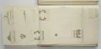 Ritning av eldrör ur en volym som visar troféer och ett mindre antal äldre svenska metallstycken. Dessa ingick i bestyckningen i Stralsund 1671 samt i Helsingborg, Malmö och Landskrona.
