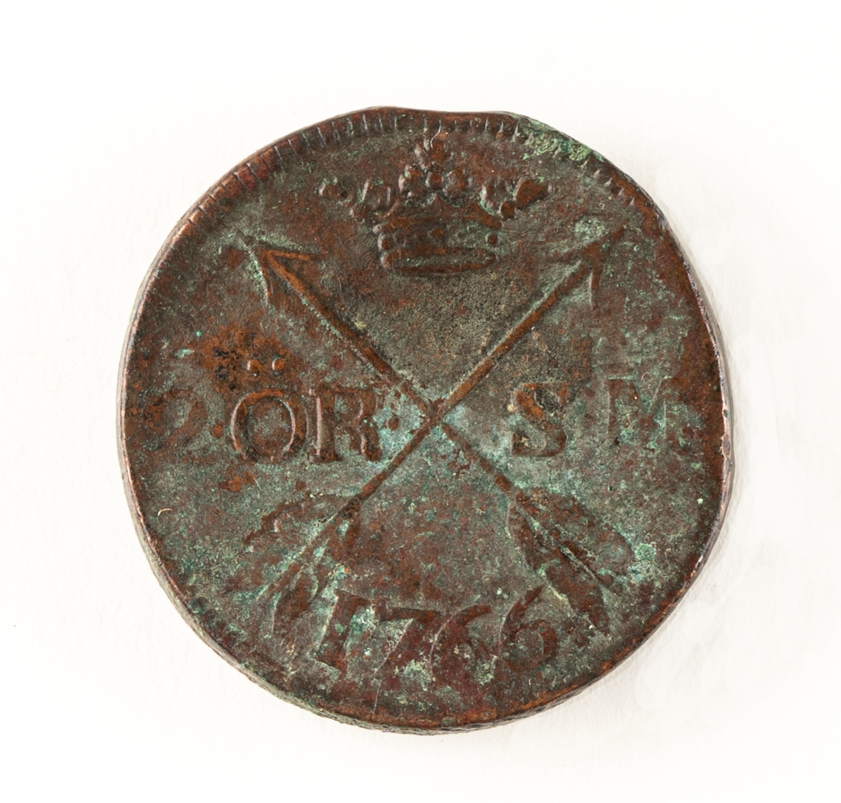 Kopparmynt, präglat 1766, 2 öre S.M., Adolf Fredrik.