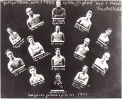 Montasje av halvnære portrett av "Aalgårds fotballspillere 1