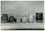 Olika vaser från Bo Fajans, formgivare Eva Jancke-Björk, 1900-talets mitt.