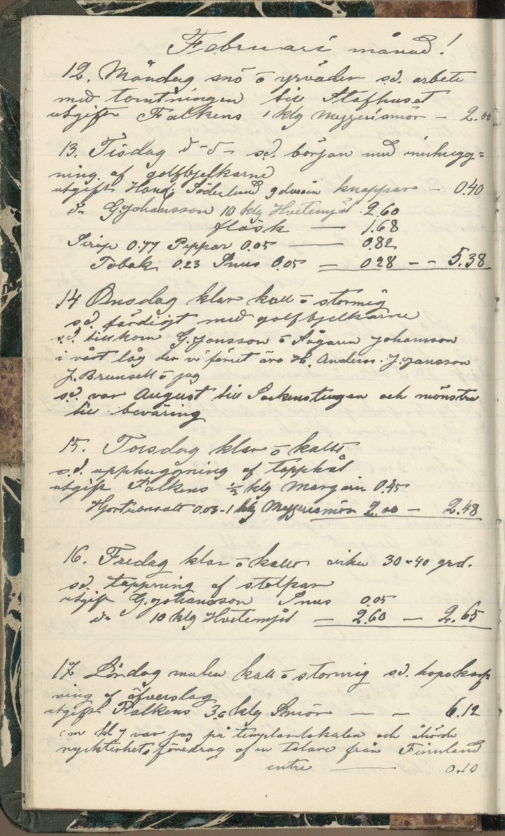 Erik Lindström, Linghed, dagbok 1900-1903