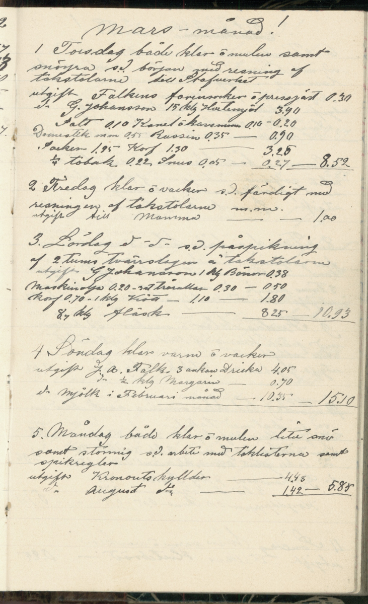 Erik Lindström, Linghed, dagbok 1900-1903