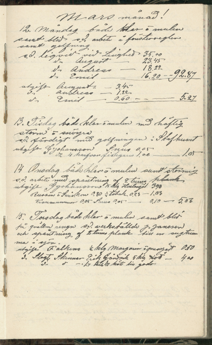 Erik Lindström, Linghed, dagbok 1900-1903