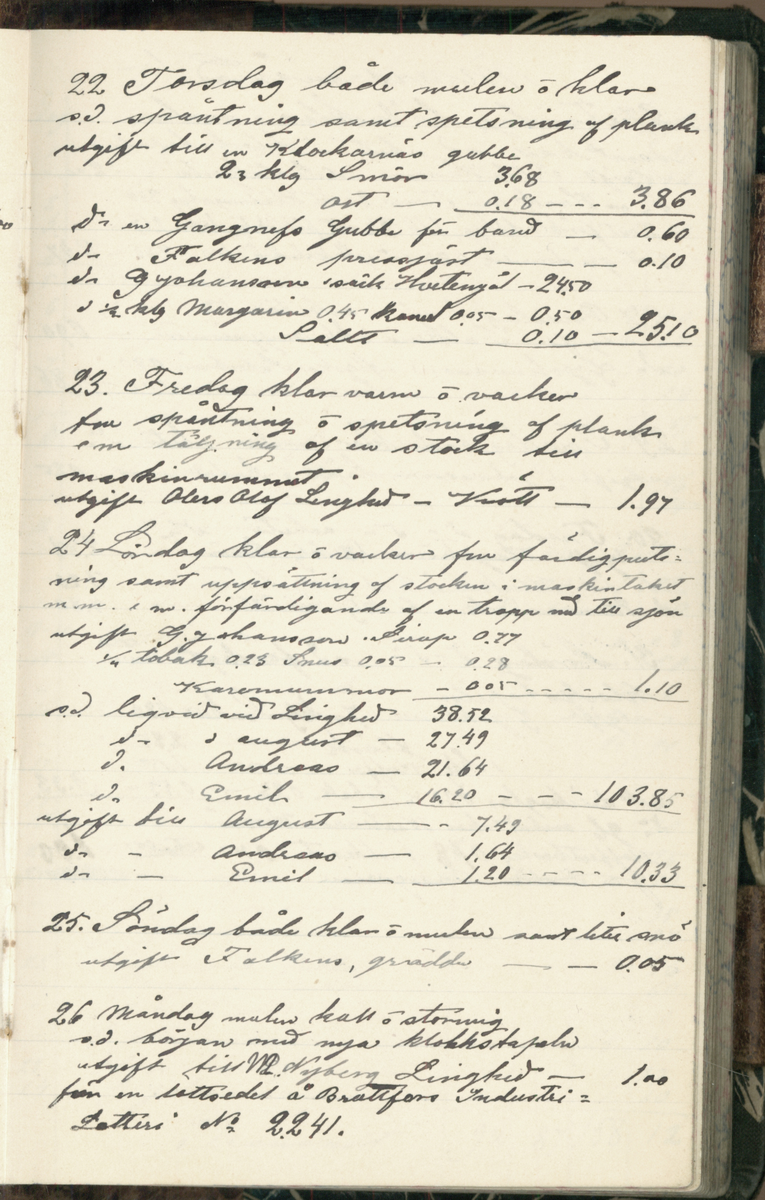 Erik Lindström, Linghed, dagbok 1900-1903