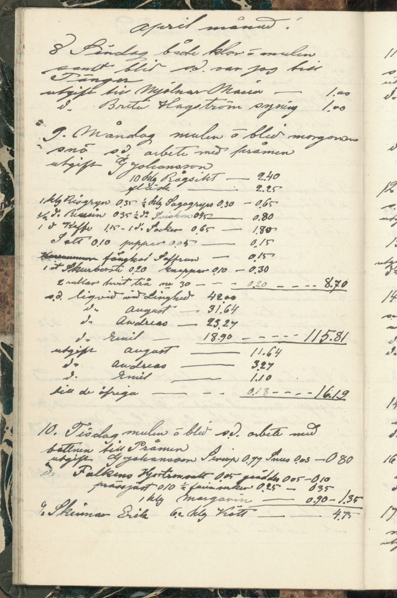 Erik Lindström, Linghed, dagbok 1900-1903