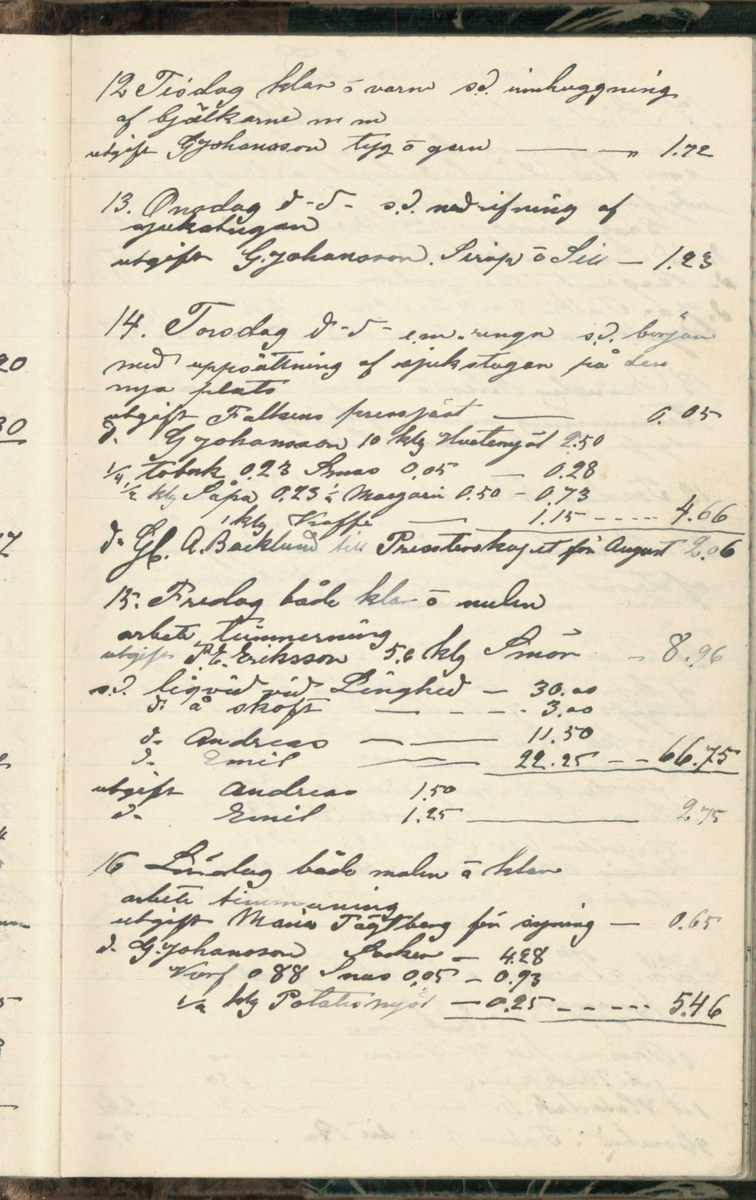 Erik Lindström, Linghed, dagbok 1900-1903