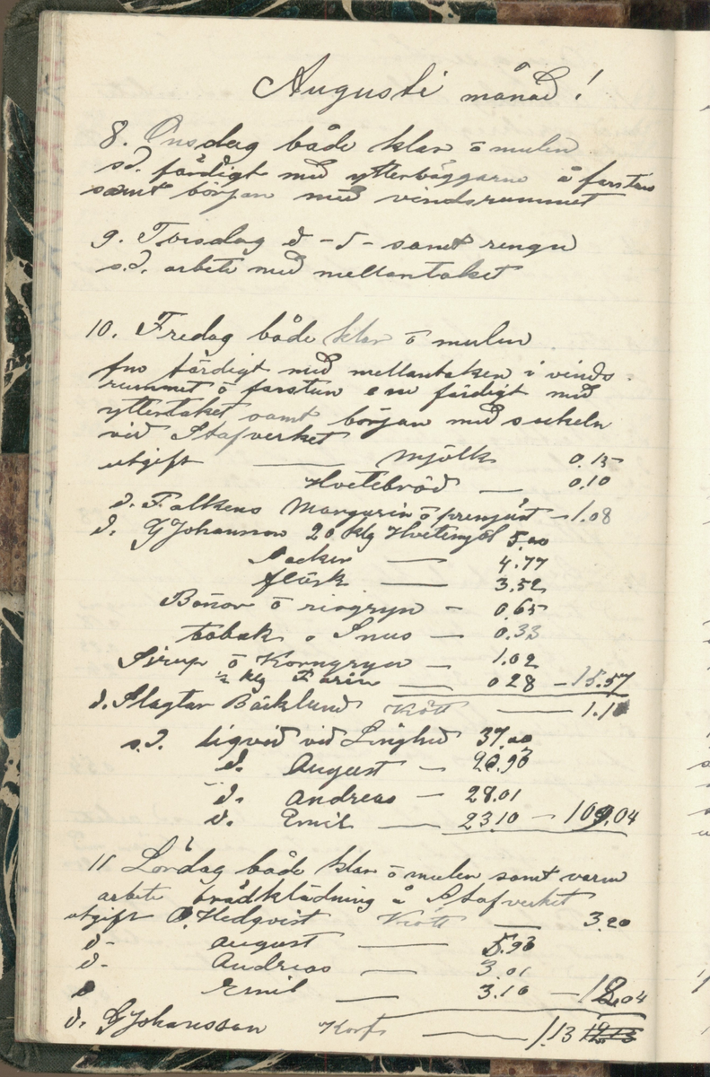 Erik Lindström, Linghed, dagbok 1900-1903