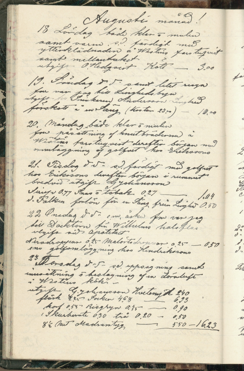 Erik Lindström, Linghed, dagbok 1900-1903