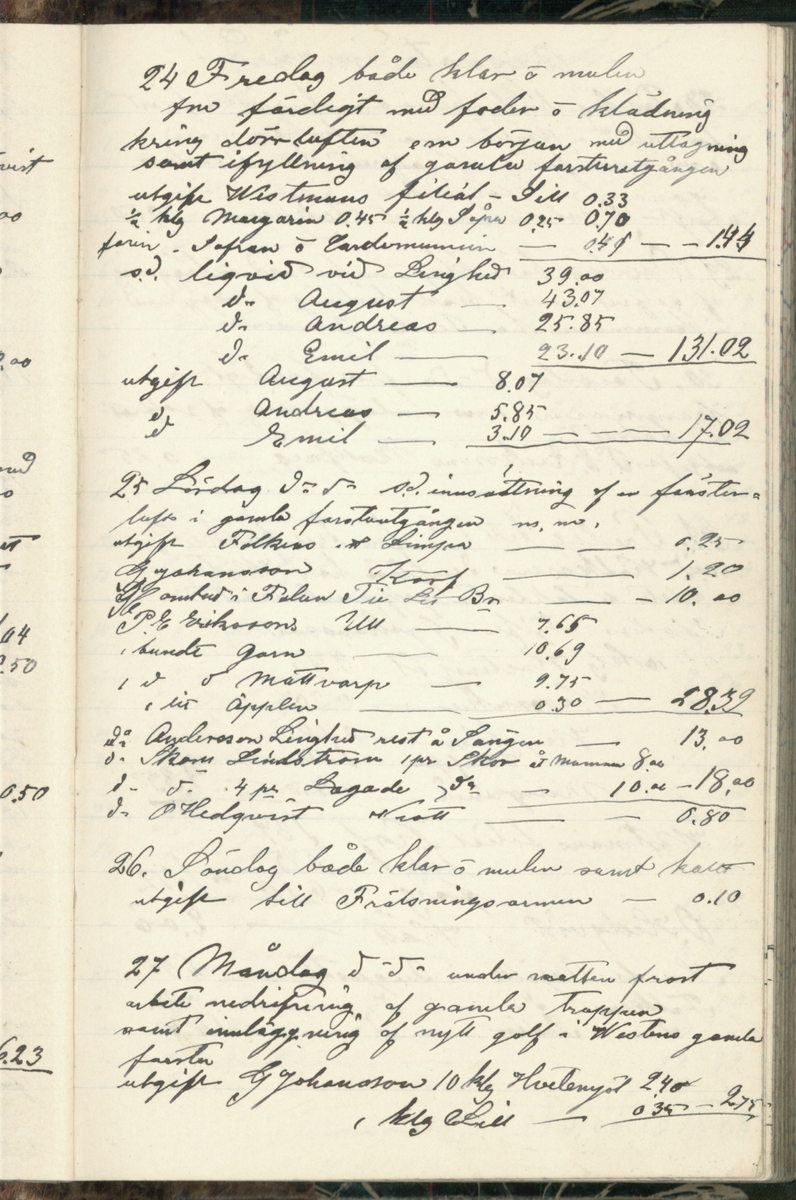 Erik Lindström, Linghed, dagbok 1900-1903