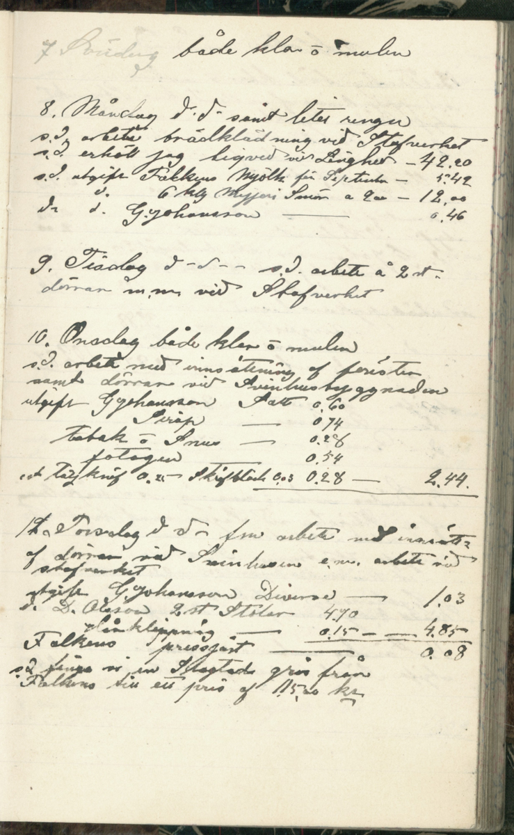 Erik Lindström, Linghed, dagbok 1900-1903