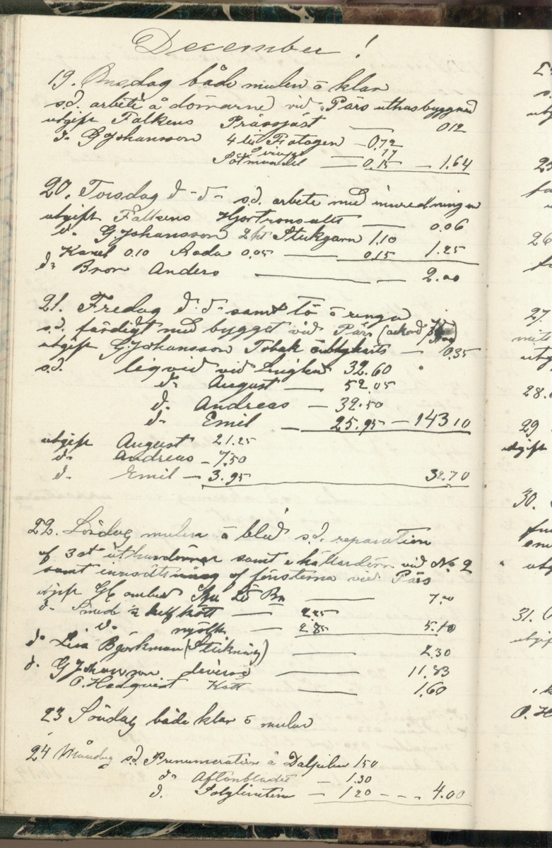 Erik Lindström, Linghed, dagbok 1900-1903