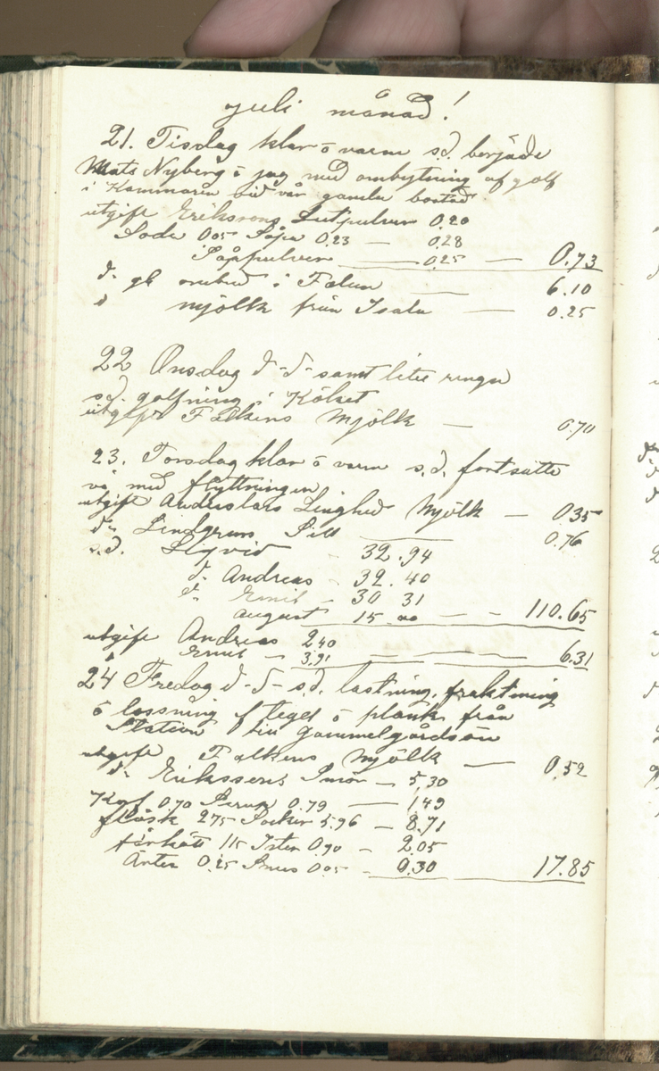 Erik Lindström, Linghed, dagbok 1900-1903