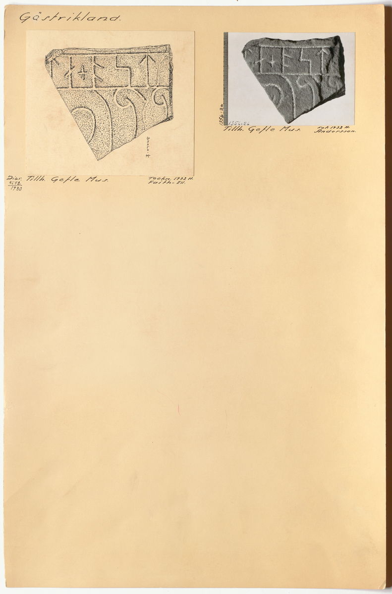 Runstensfragment av sandsten. Kommer från Björke i Hille socken. Den bevarade inskriften lyder: …-a + ost… Före a-runan finns delar av en runa som är antingen L eller T. Ristad av Åsmund Kåresson i mitten av 1000-talet.
Runsten Gs 18, del B.