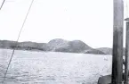 Foto av en kustlinje, möjligen från en båt. Text i album: