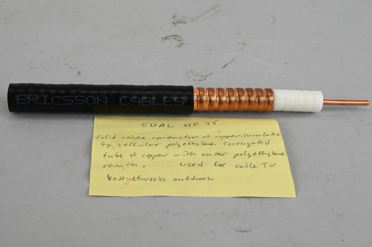 Låda med 9 kabelprover, från slutet av 1900-talet.