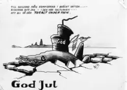 Ett illustrerat julkort kopplat till ubåten Gäddan