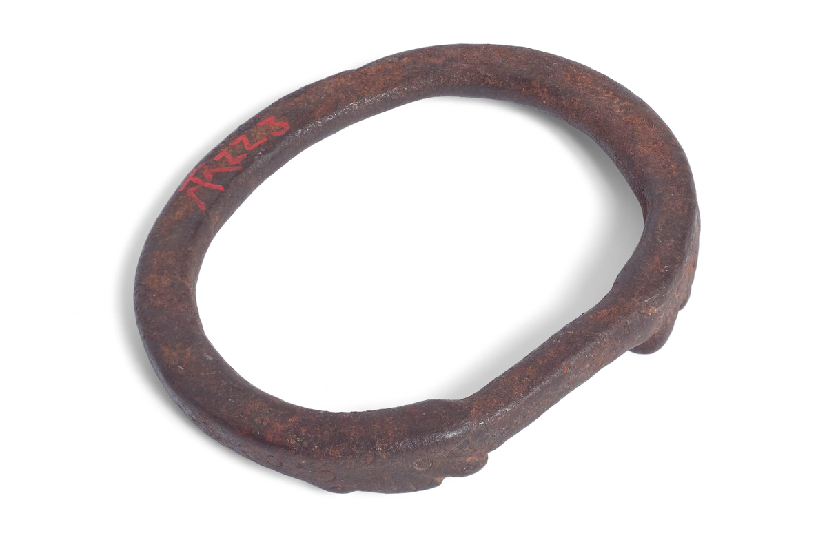 Oval, glatt smidd ring. To dyrehoder (ormehoder) vender mot hverandre og i munnen holder de ringen. Innslåtte ringer rundt på dørringen.