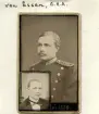 Dubbla porträtt av Carl von Essen. Det tidiga framställer honom som yngling i Haparanda som son till stadsfiskalen och hamnfogden i gränsstaden, August Hjalmar von Essen (1825-1891) och Elisabeth Bäckström (1832-1859). Det senare som underlöjtnant vid Norrbottens fältjägarekår, senare Norrbottens regemente. Äldre bror till fotografen och konstnären Didrik von Essen, länge bosatt och verksam i Linköping.