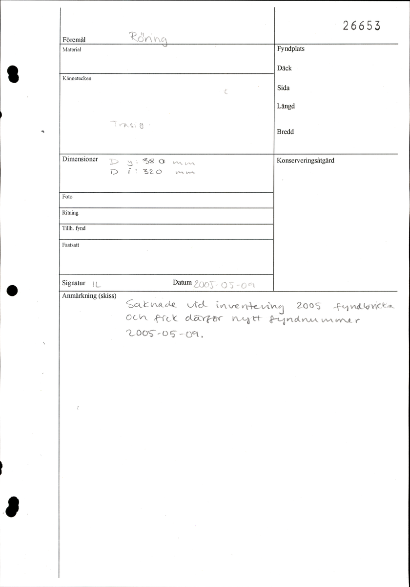 Röring till ett ankare. Trasigt.