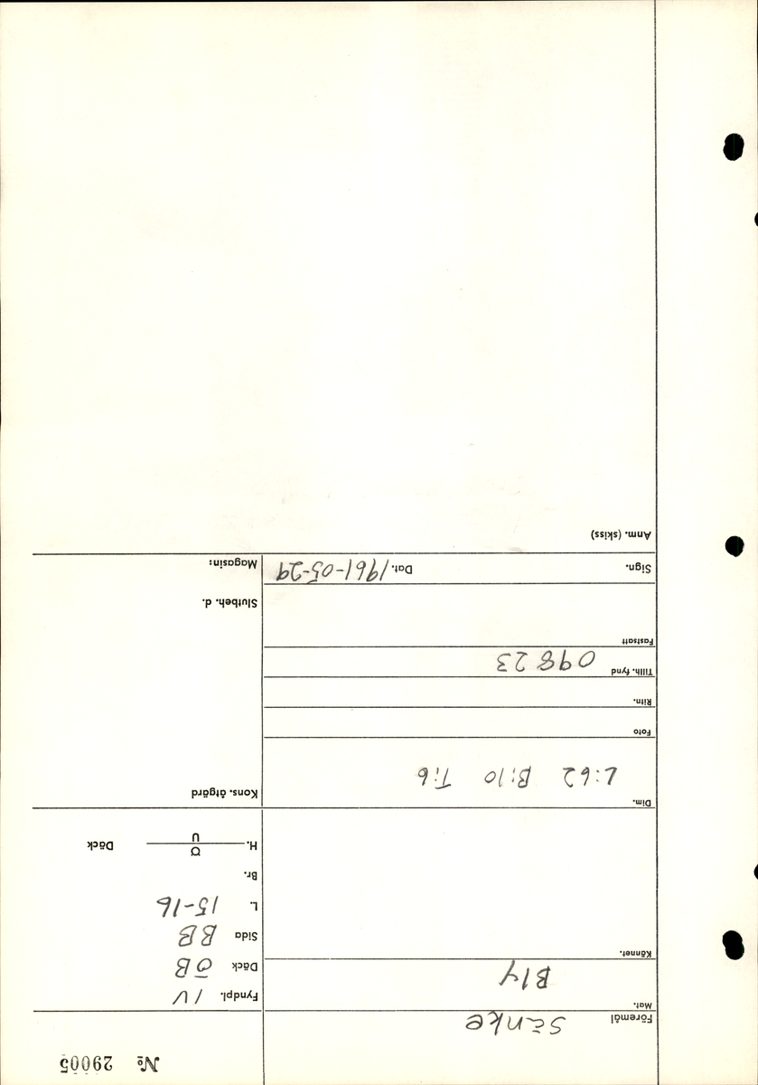 Sänket består av en vikt blybit. Sänket har tydliga märken efter det verktyg som pressat ihop sänket runt garntråden. Sänket är i gott skick.

Text in English: Lead sinker in the shape of a flat tube. The rectangular piece of lead is folded vertically in half and has visible tool marks from the folding process. The yarn is pushed through the hole. Grey mat in colour. In good condition.