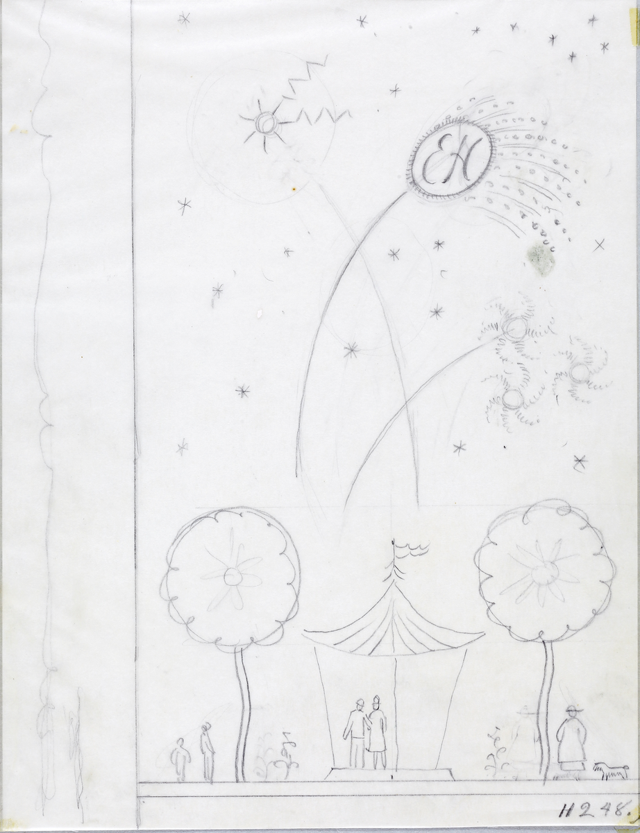 Originalritning av Edward Halds "Fyrverkeriskålen".