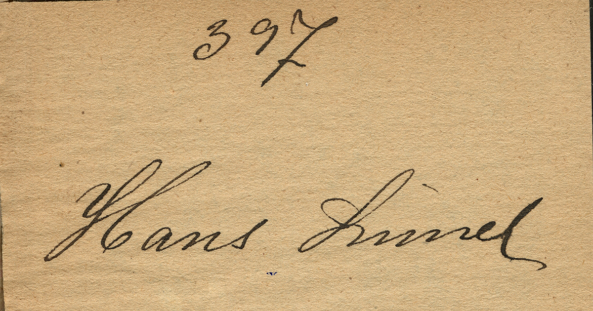 Avfotografering. En mann.
Skrevet på papir som er festet til negativet: 397  Hans Lund, se bilde GM_MG.03459_1.