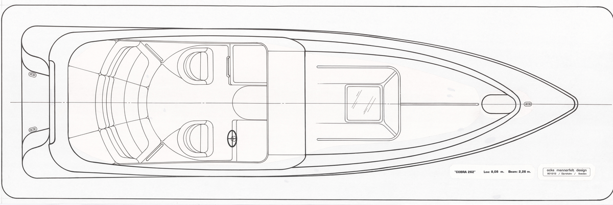 Däckarrangemang och sittbrunn i plan till Cobra 262, Cobra 262 racing och en skiss