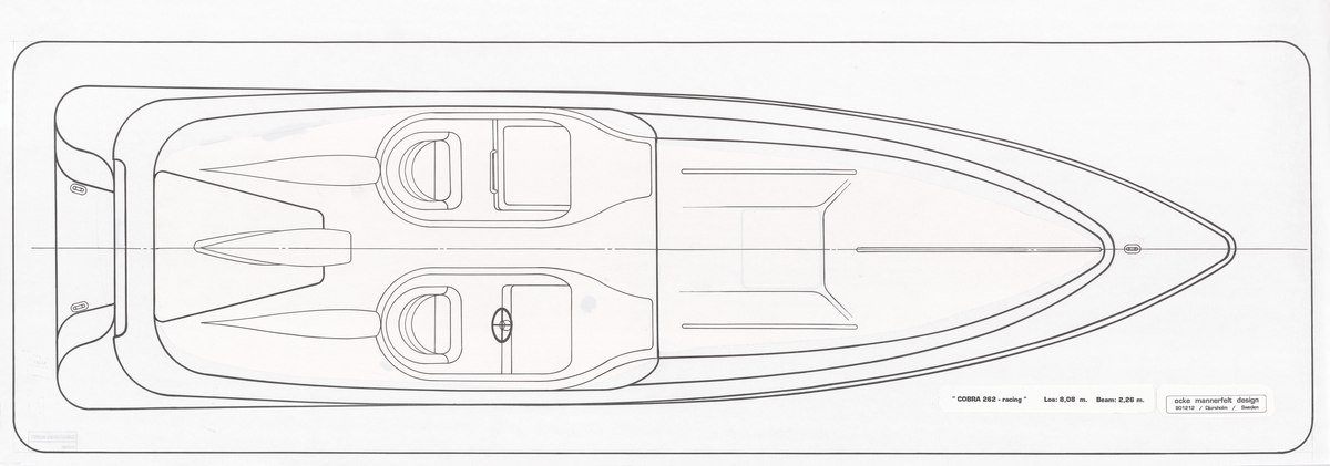 Däckarrangemang och sittbrunn i plan till Cobra 262, Cobra 262 racing och en skiss