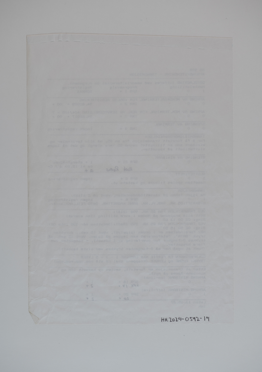 Bruksanvisning for registreringsbenk/memorialplass. Papirer i plastlomme.