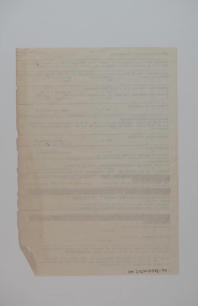 Bruksanvisning for registreringsbenk/memorialplass. Papirer i plastlomme.