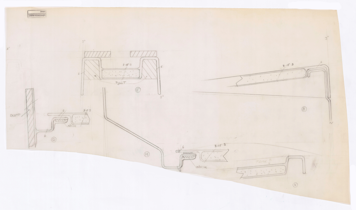 Två halva detaljritningar på laminat till Ansa 53,