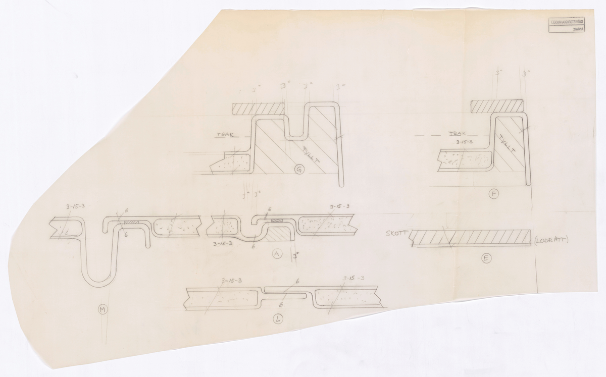 Två halva detaljritningar på laminat till Ansa 53,