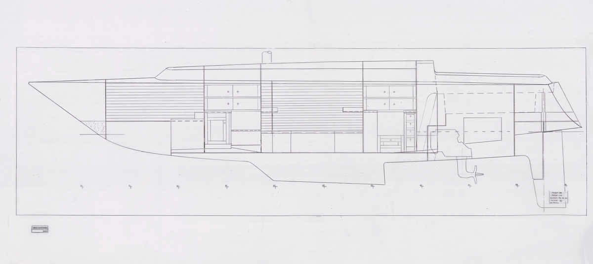 Inredningsritning i profil, styrbord till Ansa 38