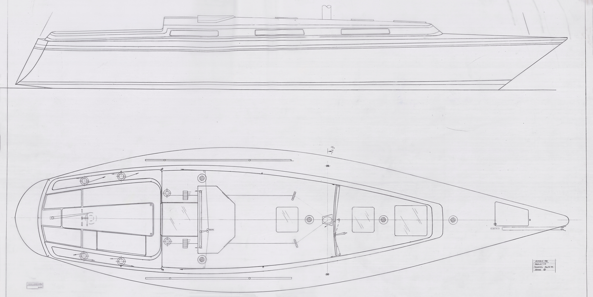 Tre däckritningar, ett original och två kopior, till Ansa 38