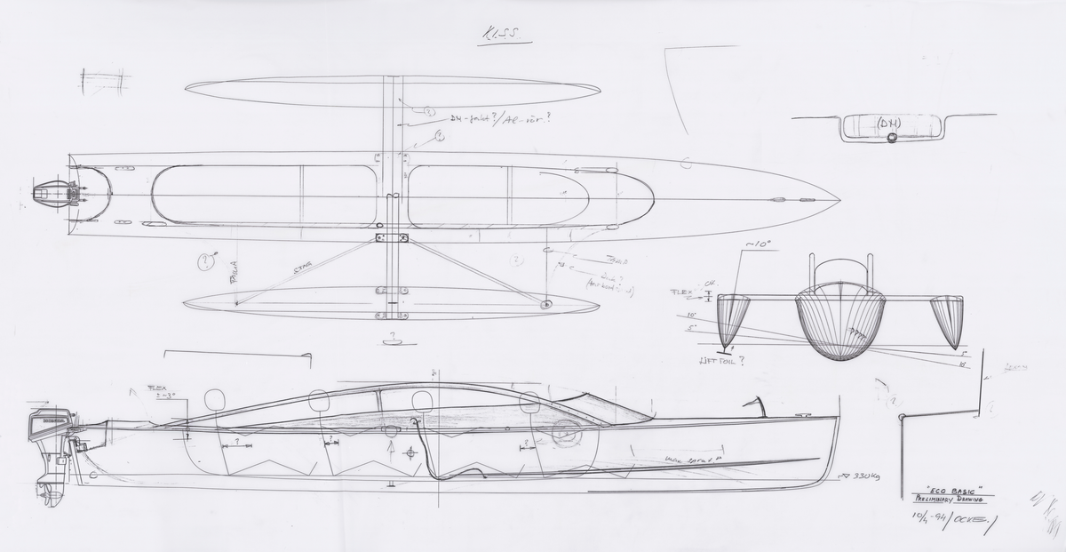 Två preliminära ritningar till Eco Basic, ett original och en kopia