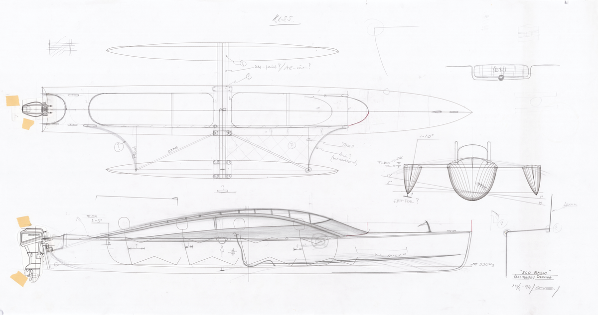 Två preliminära ritningar till Eco Basic, ett original och en kopia