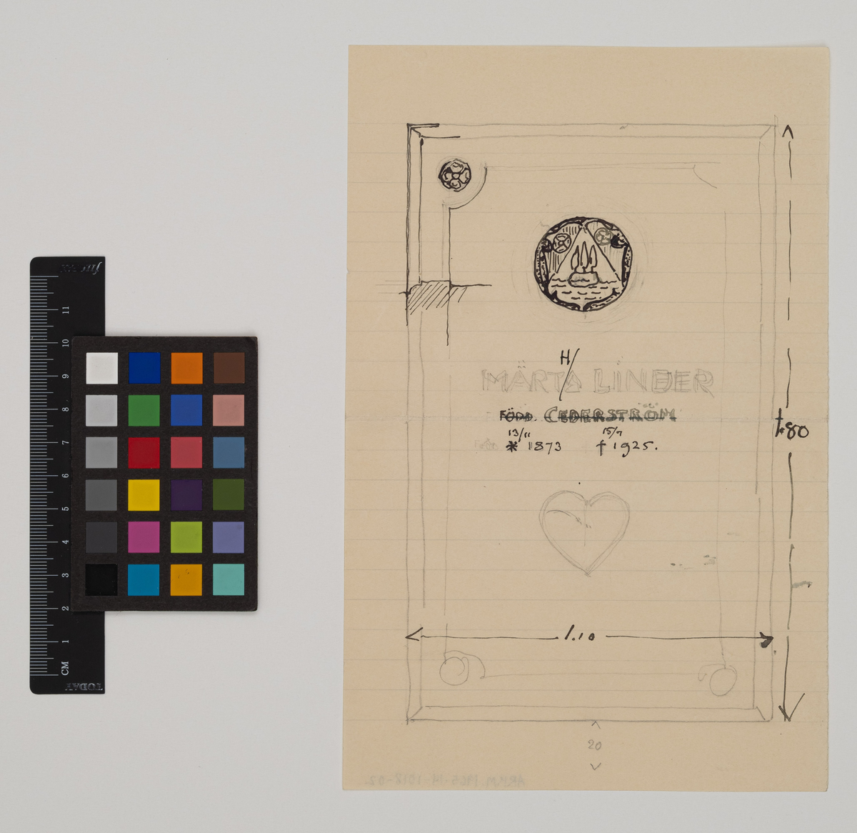 Skisser av gravsten
Märtha Linder, född Cederström, grav