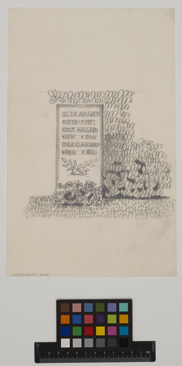 Skiss av gravsten
Hilda Ahlgrens grav