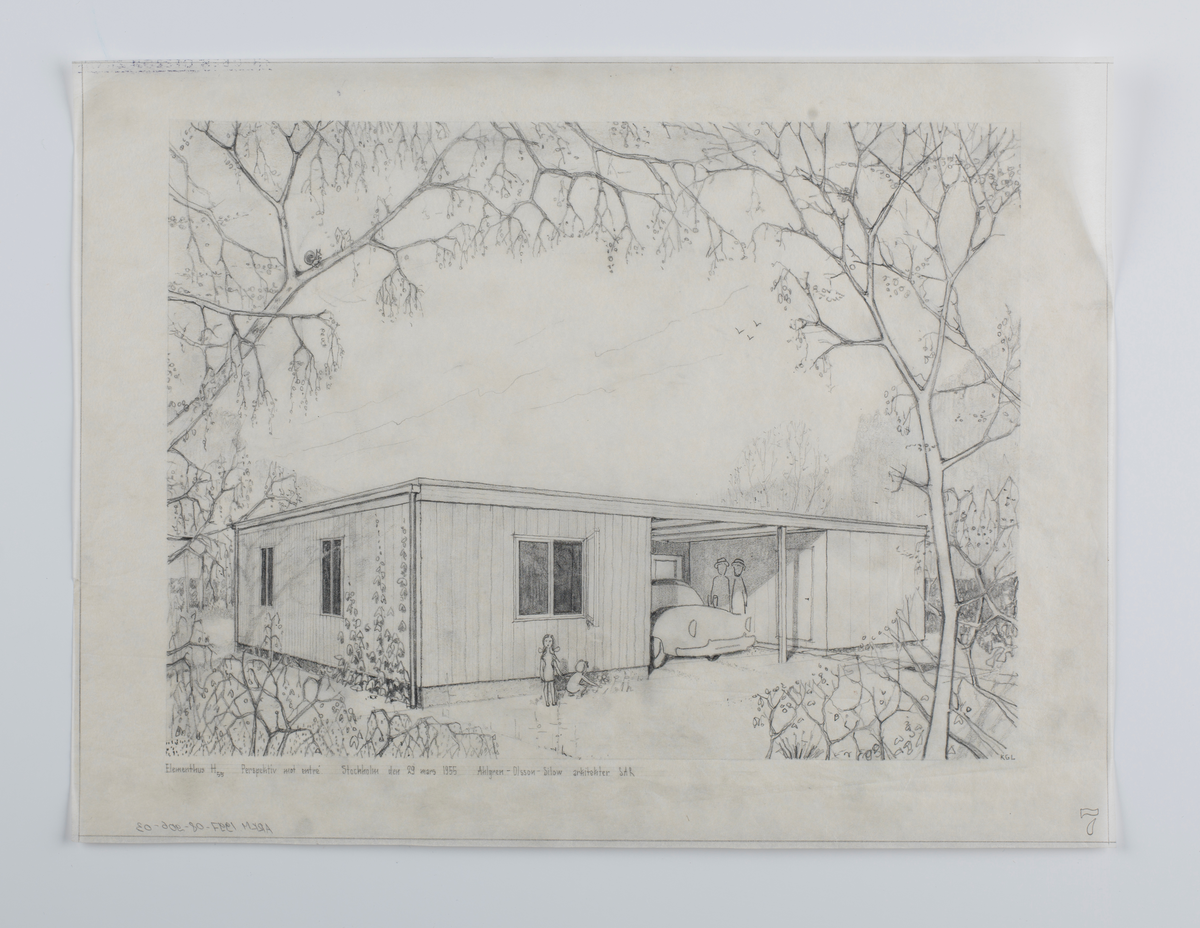 Bo med bil, Illustration av exteriör.
H55, elementhus.