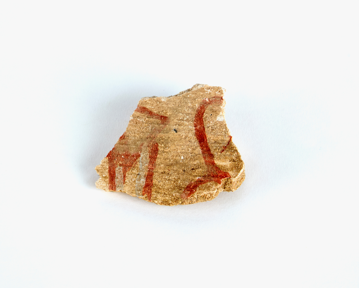 En samling av fragment av målad puts och bruk med kalkputs och bemålning. 17 fyndaskar med fragment i olika storlekar.

Fyndask 1: Totalt 13 fragment med röd och vit färg, en ser ut att ha träavtryck (varit fäst mot ett trästycke).

Fyndask 2: Totalt 7 fragment alla utom en har röd och vit färg, endast en med gråaktig obehandlad puts. 

Fyndask 3: Totalt 1 större fragment med röd och vit färg på enda sidan.

Fyndask 4: Totalt 4 fragment alla utom en med röd och vit färg, endast en med vit puts. 

Fyndask 5: Totalt 3 fragment med röd och vit färg, varav en är sotig. 

Fyndask 6: Totalt 3 fragment med röd och vit färg, en mycket tydlig medan de andra två mer diffusa. 

Fyndask 7:  Totalt 27 fragment, 24 av dessa är bemålade med röd och vit färg, 3  fragment med gråaktig obehandlad puts. 

Fyndask 8: Totalt 5 fragment, varav 4 större och en mycket liten. Alla större fragment med olika karaktär. En med vit kalkbruk och utan putsad yta, en annan med svart och röd putsad yta. Det tredje fragmentet har lite rödfärgad puts bevarad och på andra sidan ser det ut att ha träavtryck (varit fäst mot ett trästycke). Det fjärde fragmentet har en mer brungrå nyans. I fyndasken låg en lapp med text N. om V. portalen. 

Fyndask 9: Totalt 13 fragment, varav ett större fragment med svart och rödmålad puts. Ett annat fragment med svart och vitmålad puts, det tredje fragmentet har endast svartmålad puts. Sedan finns tre rödmålande putsfragment, samt tre fragment med röda linjer. Fyra fragment är ytterst små och intetsägande.

Fyndask 10: Totalt 9 fragment samt smådelar varav två har rött färgfragment. Det största fragmentet samt fyra andra är svart- och rödmålat. Tre putsfragment har röda linjer.
 
Fyndask 11: Totalt 1 fragment med röda linjer samt en mindre del med blågråa linjer. 

Fyndask 12: Totalt 1 fragment med blågrå rundad linje samt samt en mindre punkt eller koncentration nedanför.  

Fyndask 13: Totalt 5 fragment varav två med rödmålad puts. De andra tre har linjer. 

Fyndask 14: Totalt 1 fragment med vit och rödmålad puts, med flertal linjer som eventuellt kan vara del av en bokstav.
 
Fyndask 15: Totalt 1 fragment med vit och svartmålad puts, med flertal linjer som eventuellt kan vara del av en större figur. Ena delen syns en större koncentration som skulle kunna vara en fågel. 

Fyndask 16: Totalt 1 fragment med vit och rödmålad puts, med flertal rundade linjer som eventuellt kan vara del av växtlig dekor.

Fyndask 17: Totalt 1 fragment med rödmålad puts, med en vit linje.