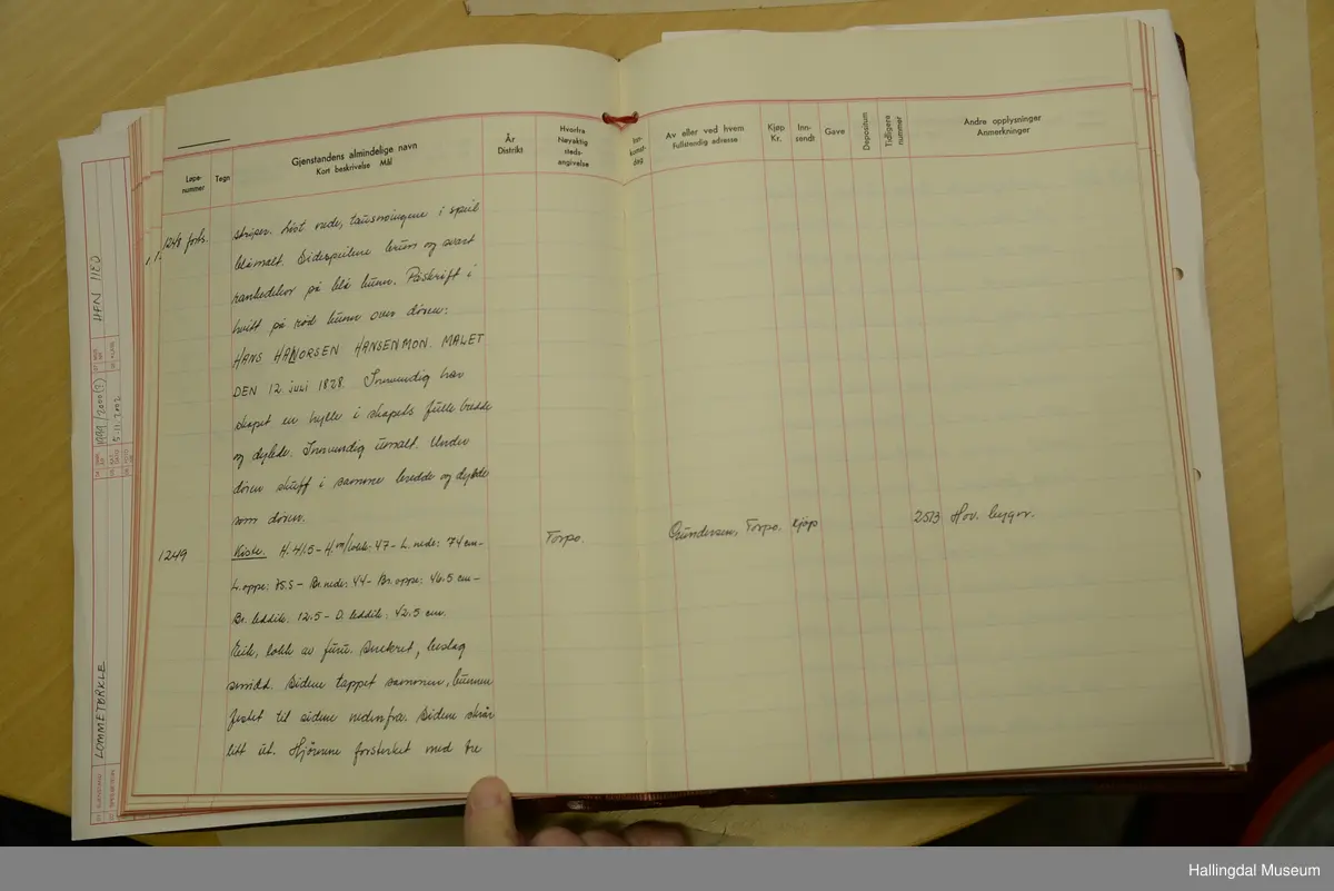 Hengeskap H. m/gavl og kantlist: 104,6- H.skap: 87,2- Br. 85,4- D. 36,1 - H.dør: 68,5- Br.dør: 48,2. Gran, snekret,malt. Delene holdt sammen v.hj.av tapping og trenagler. Gavlen buet oppover. Kronlisten, hulkil med vulst på hver side. I toppen på gavlen gj.gående utskjæring. 2 C-er med ryggen mot hverandre. Skapet rektangulært med avkuttede hjørner i fronten.