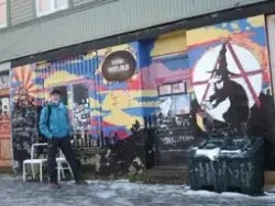 Ved Ivar Matlaus Bokkafe på Svartlamoen i Trondheim