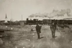 Hamar, jernbaneundergangen ved Basarbygningen, damplokomotiv