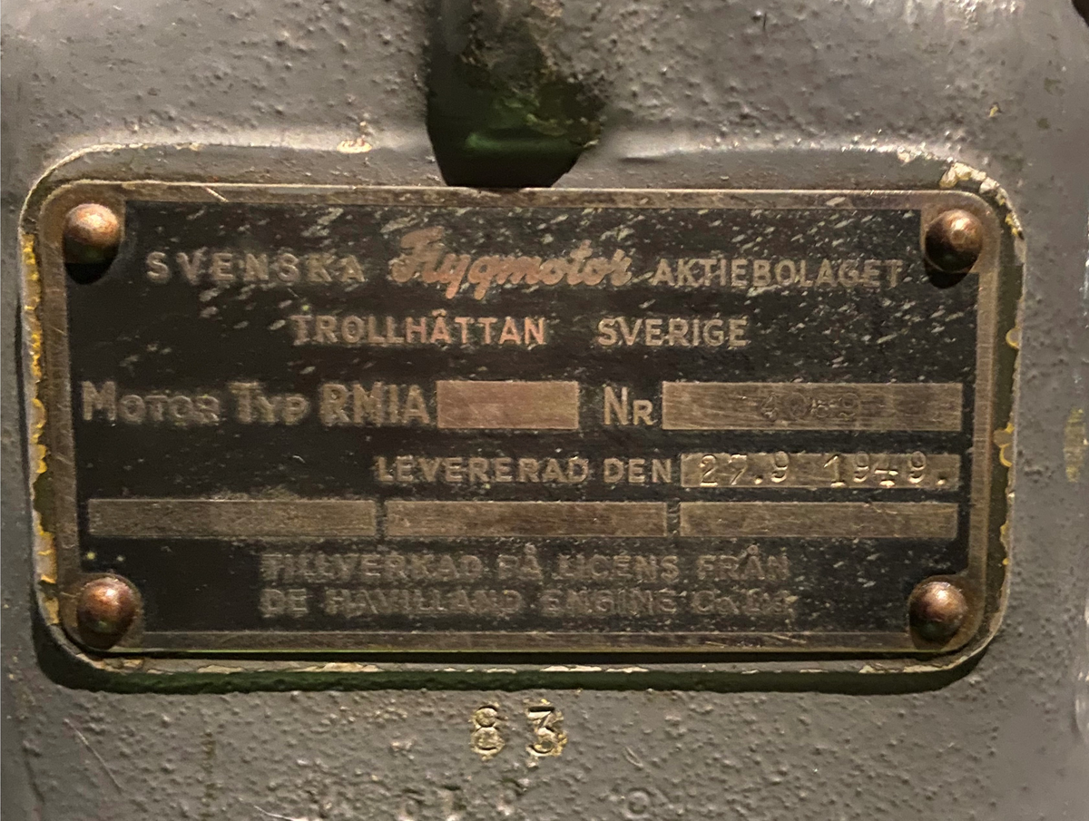 Flygmotor, De Havilland Goblin, RM 1A. Till flygplan J 28, A 21R och J 21R.