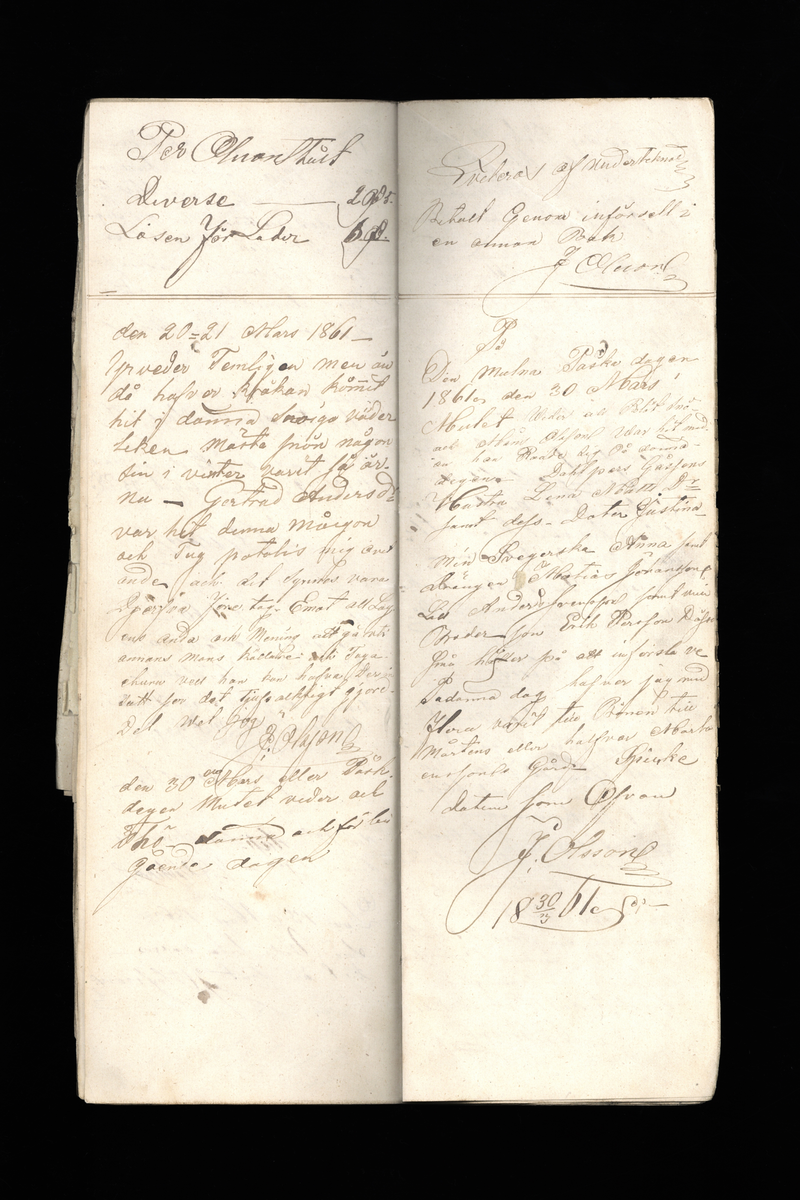 Dagböcker och andra anteckningar förda av storbonden och bössmeden Jonas Olsson (1832-1895) i Fågelsjö, Los mellan åren 1851 och 1892. Dagböckerna berör vardagens arbete, händelser i familjen och byn, förtretligheter, glädjeämnen och sorg. Böckerna förda i varierande frekvens med både dagliga och strödda anteckningar. Hela luckor år 1862-63, 1870-78, 1880-83 samt 1885-56. Dagboken förd i böcker med blandat innehåll, där dagboksanteckningarna är instoppade. Jonas Olssons dagboksanteckningar finns även transkriberade och publicerade i boken "Min hand är icke begåfvad att föra en skikliger penna", 2009.
