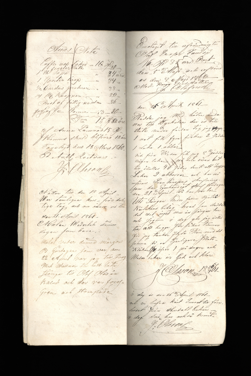 Dagböcker och andra anteckningar förda av storbonden och bössmeden Jonas Olsson (1832-1895) i Fågelsjö, Los mellan åren 1851 och 1892. Dagböckerna berör vardagens arbete, händelser i familjen och byn, förtretligheter, glädjeämnen och sorg. Böckerna förda i varierande frekvens med både dagliga och strödda anteckningar. Hela luckor år 1862-63, 1870-78, 1880-83 samt 1885-56. Dagboken förd i böcker med blandat innehåll, där dagboksanteckningarna är instoppade. Jonas Olssons dagboksanteckningar finns även transkriberade och publicerade i boken "Min hand är icke begåfvad att föra en skikliger penna", 2009.
