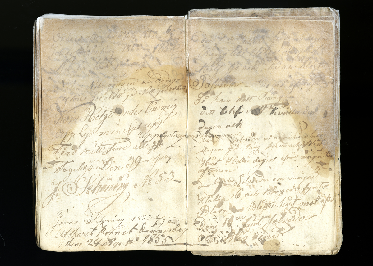 Dagböcker och andra anteckningar förda av storbonden och bössmeden Jonas Olsson (1832-1895) i Fågelsjö, Los mellan åren 1851 och 1892. Dagböckerna berör vardagens arbete, händelser i familjen och byn, förtretligheter, glädjeämnen och sorg. Böckerna förda i varierande frekvens med både dagliga och strödda anteckningar. Hela luckor år 1862-63, 1870-78, 1880-83 samt 1885-56. Dagboken förd i böcker med blandat innehåll, där dagboksanteckningarna är instoppade. Jonas Olssons dagboksanteckningar finns även transkriberade och publicerade i boken "Min hand är icke begåfvad att föra en skikliger penna", 2009.
