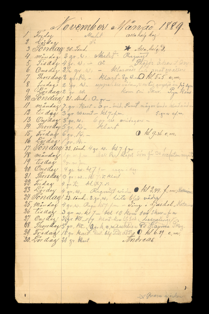 Dagböcker och andra anteckningar förda av storbonden och bössmeden Jonas Olsson (1832-1895) i Fågelsjö, Los mellan åren 1851 och 1892. Dagböckerna berör vardagens arbete, händelser i familjen och byn, förtretligheter, glädjeämnen och sorg. Böckerna förda i varierande frekvens med både dagliga och strödda anteckningar. Hela luckor år 1862-63, 1870-78, 1880-83 samt 1885-56. Dagboken förd i böcker med blandat innehåll, där dagboksanteckningarna är instoppade. Jonas Olssons dagboksanteckningar finns även transkriberade och publicerade i boken "Min hand är icke begåfvad att föra en skikliger penna", 2009.

